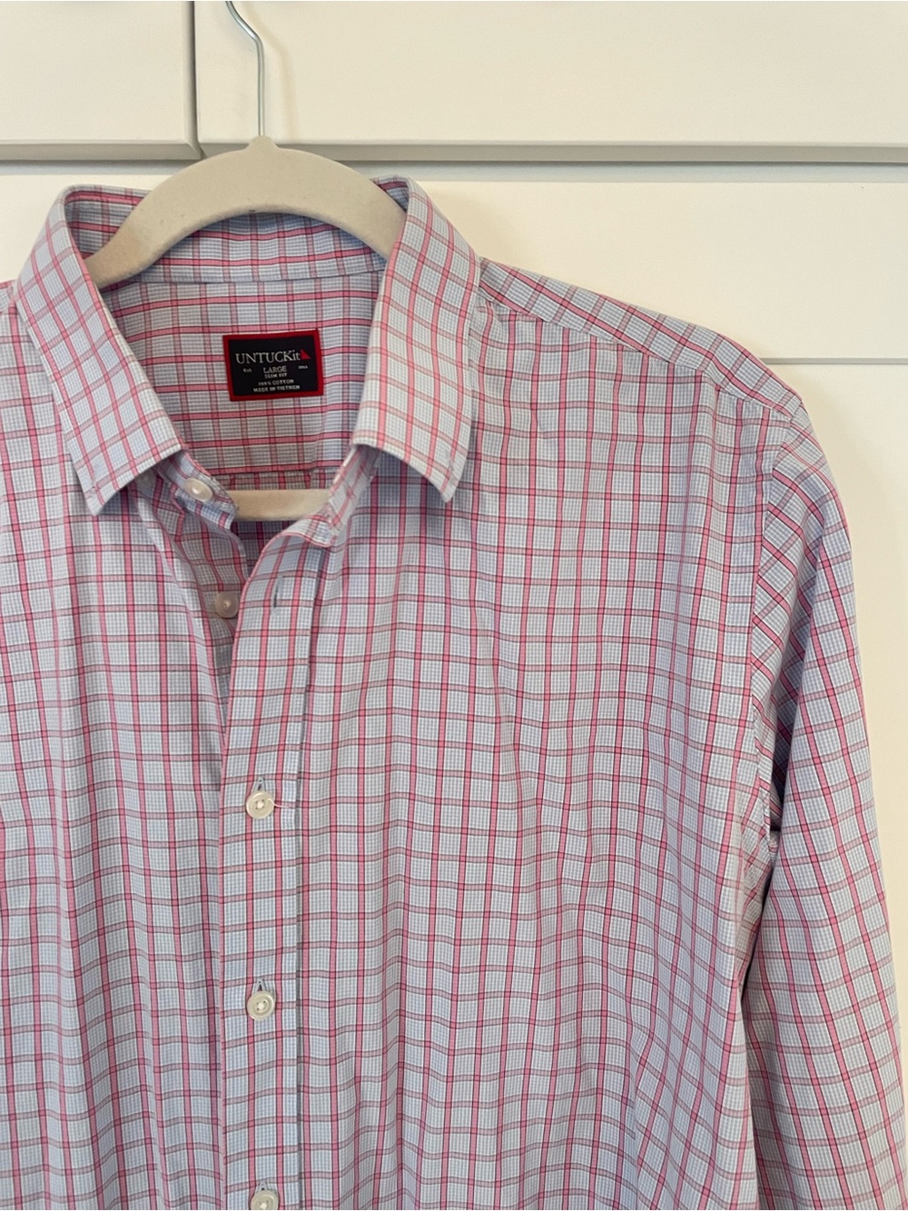 UNTUCKit Men's Pink & Blue Check Button Down Shirt